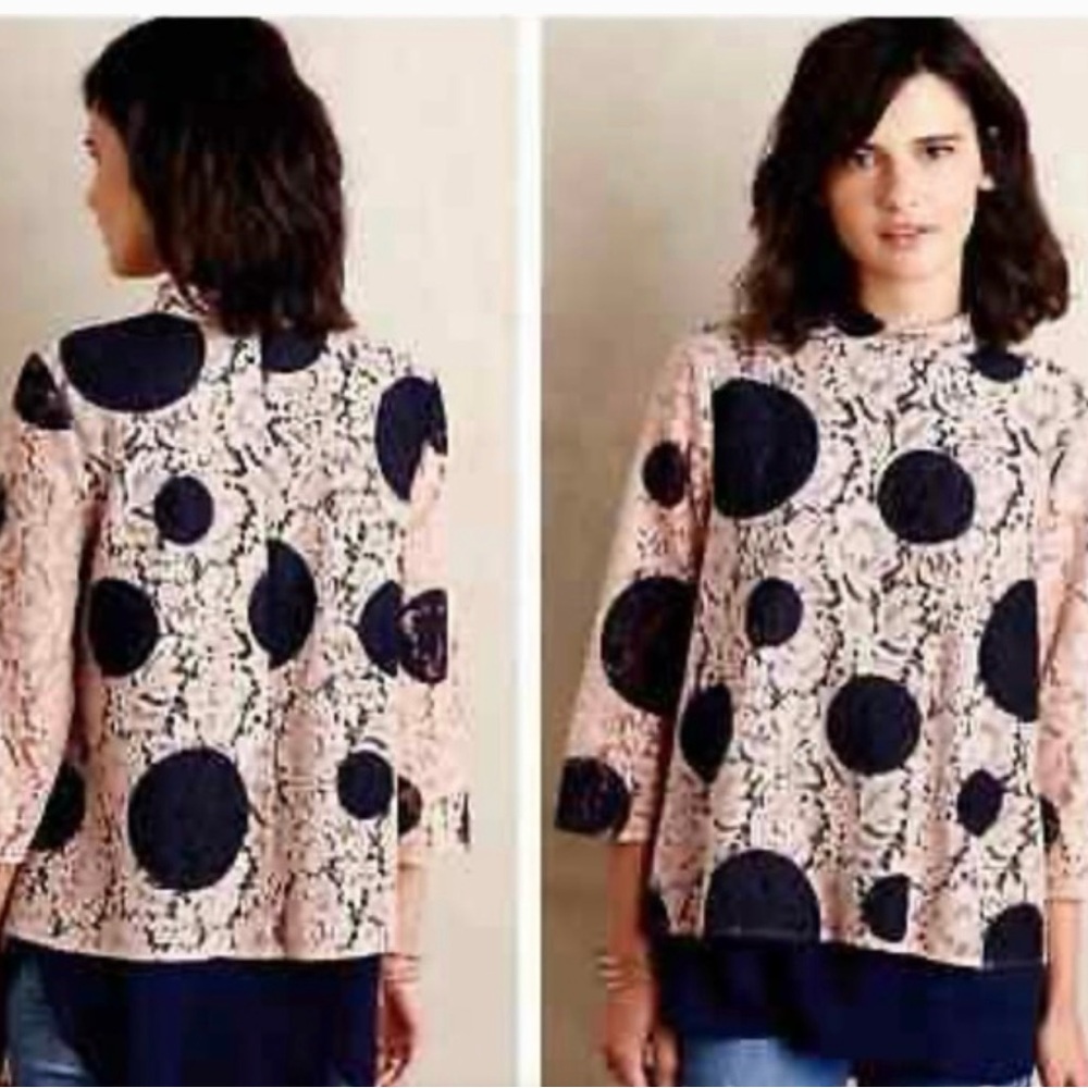 Anthropologie HD in Paris Pink and Black Lace Blouse